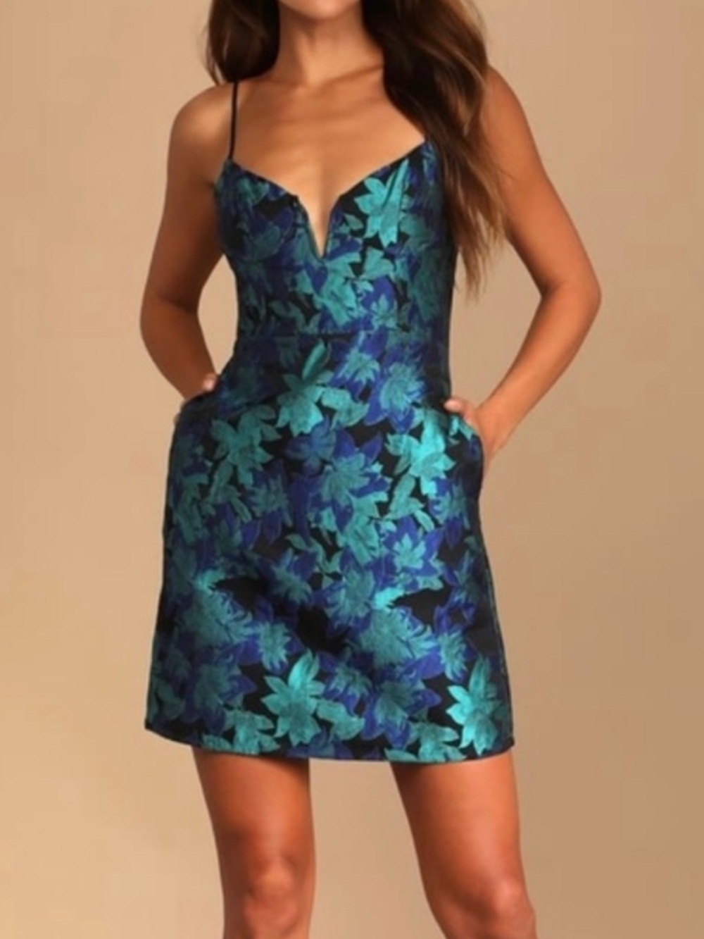 Floral Jacquard Structured Mini Dress - Picture 2 of 6
